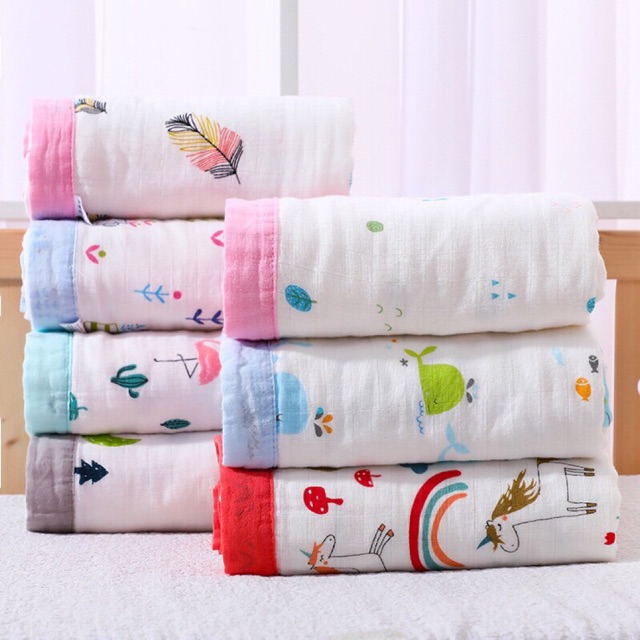 Chăn xô cotton 6 lớp FREESHIPkích thước1.1mx1.1m bo viền siêu đẹp❤️đóng túi zip