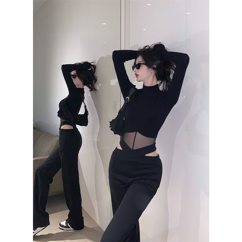 Set Áo bodysuit phối lưới+ Quần suông cạp V khoét eo sexy-ORD | BigBuy360 - bigbuy360.vn