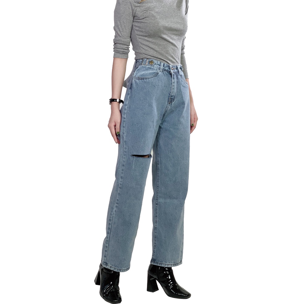 Quần jeans nữ dài ống suông có túi trẻ trung 4YOUNG QJ4