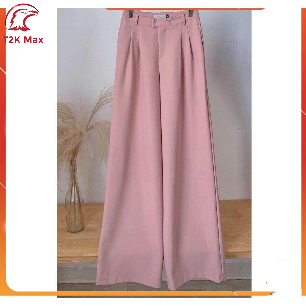 Quần ống loe nữ xếp ly dài trên 100cm cạp cao - Quần ống suông rộng lưng cao chất vitex cao cấp - T2K Max