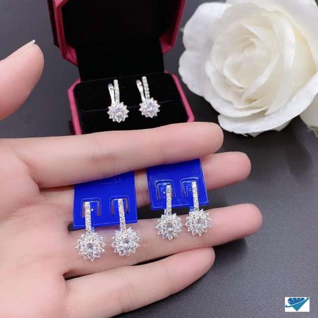 BÔNG TAI BẠC KHOEN BẤM MẶT HOA CAO CẤP