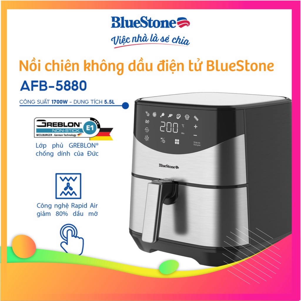 Nồi chiên không dầu điện tử 5.5L BlueStone AFB-5880 Hàng Chính Hãng