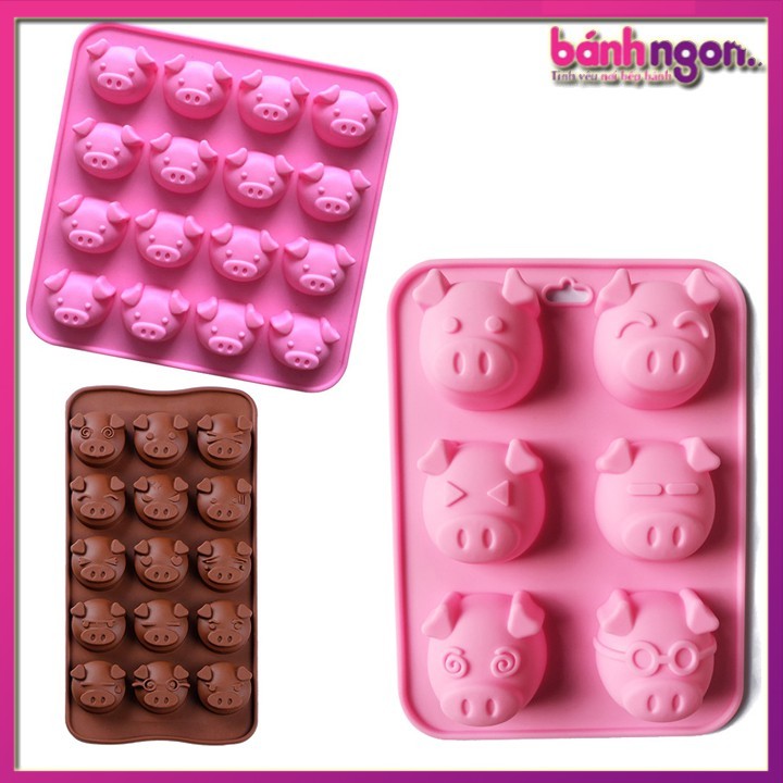 Khuôn Silicon Làm Kẹo Dẻo/Khuôn Silicon Thạch, Socola Mặt Heo Biểu Cảm