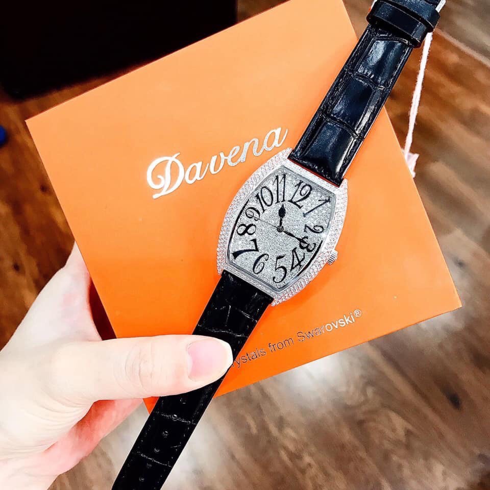 Đồng Hồ Davena Nữ Dây Da Đen 36mm Silver