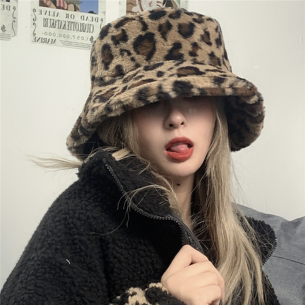 Nón Bucket Vải Bông 22M300 In Họa Tiết Da Báo Phong Cách Hàn Quốc Hợp Mùa Thu Đông Cho Nữ