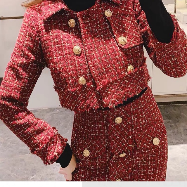 Set dạ tweed đỏ đô