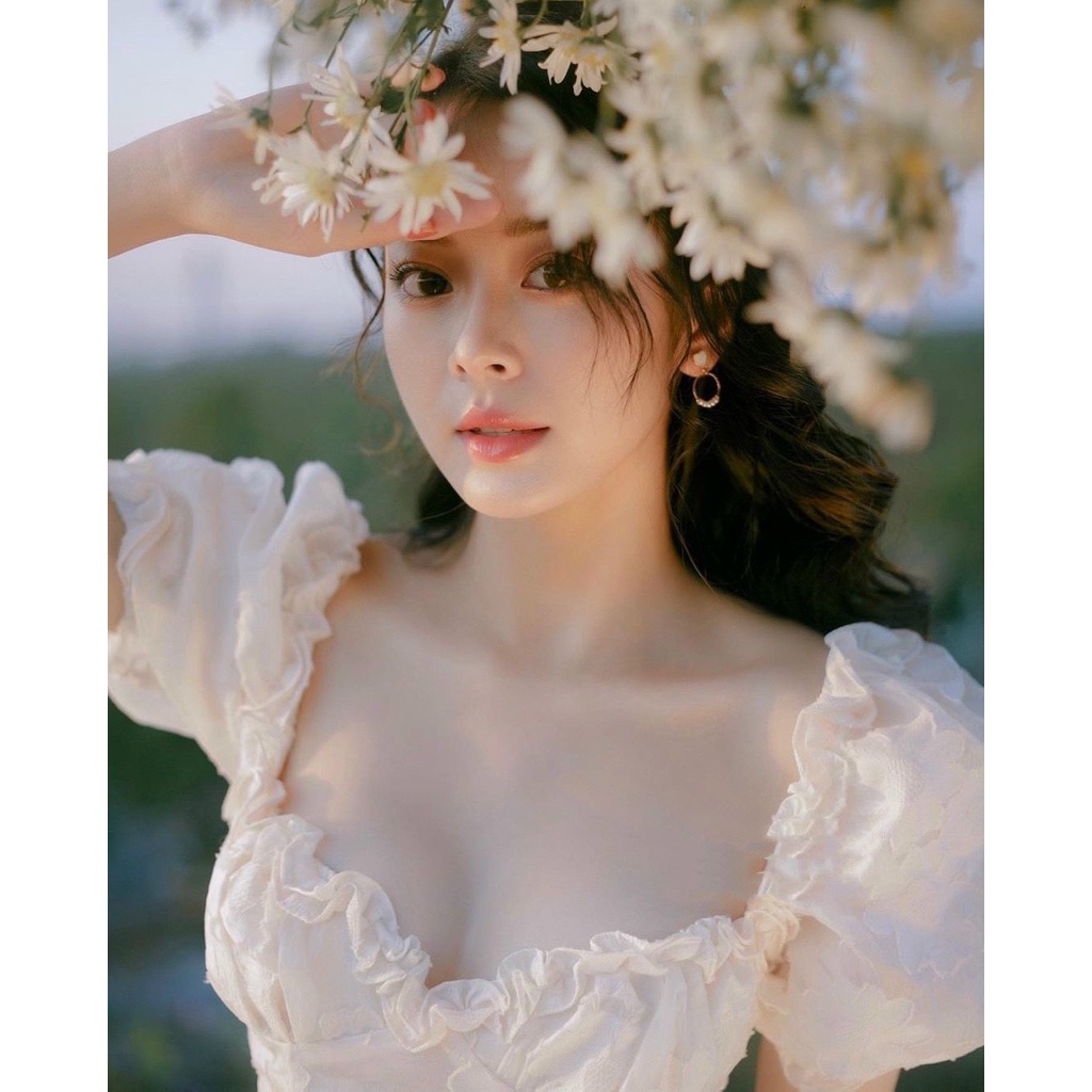 Váy trắng, đầm dáng dài, đầm trắng tiểu thư, tay phồng dành cho dự tiệc, kỷ yếu