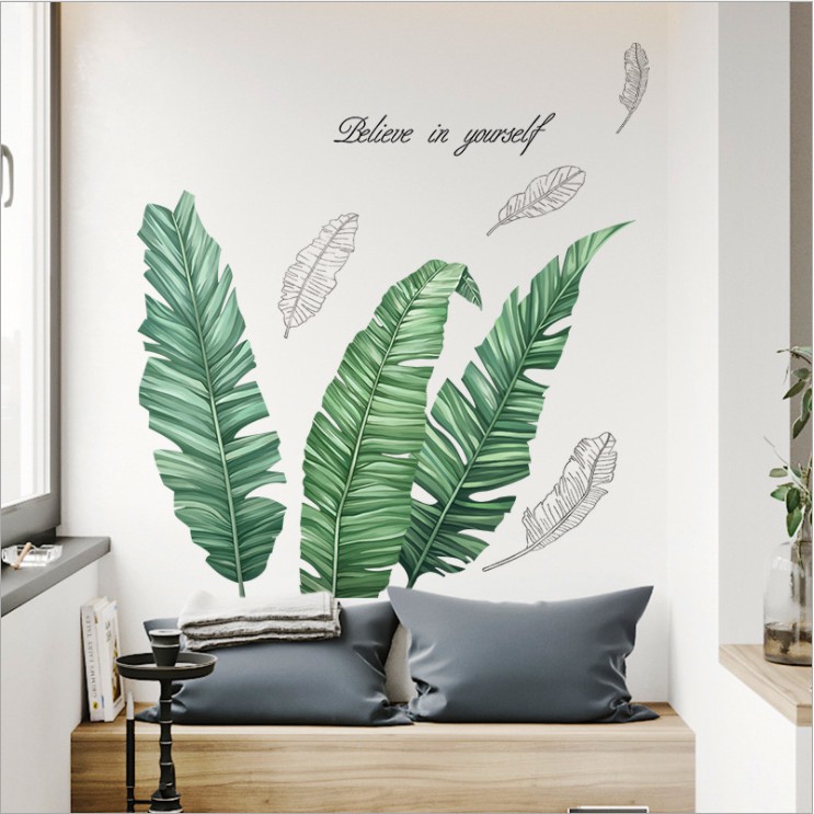 Decal dán trang trí tường phong cách Hàn Quốc - decan cao cấp Lá xanh mẫu số 4 AMYSHOP