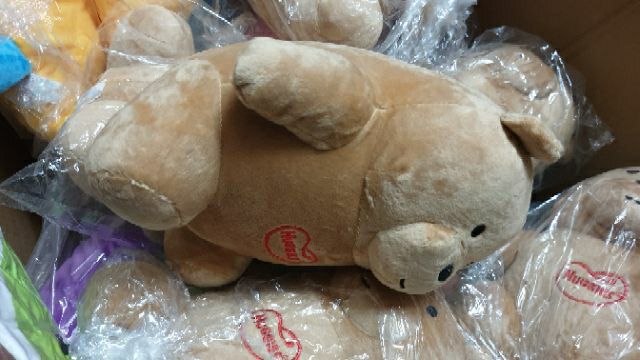 Gấu bông ôm Huggies.