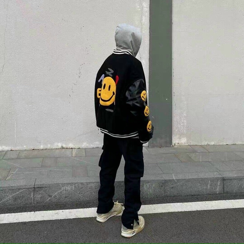 Áo khoác bomber vasity mặt cười thêu