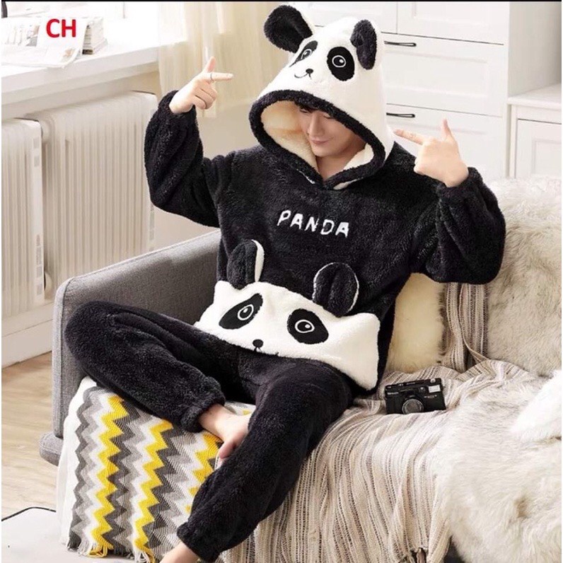 Bộ lông cừu hình gấu trúc Pan Da Mũ Siêu To 2 Tai Gấu, Lông 2 Mặt Siêu Sinh Nhiệt Bất Chấp Mùa Đông Không Lạnh