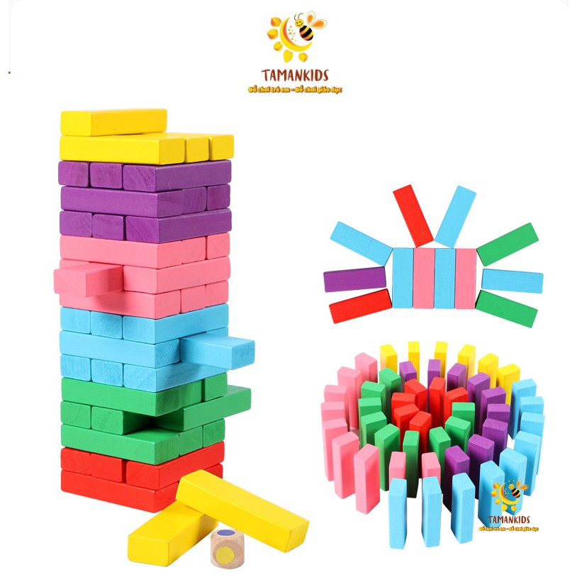 Đồ Chơi Rút Gỗ Bộ Rút Gỗ Màu 48 Thanh Loại Lớn, Domino Màu Cho Bé Tamankids