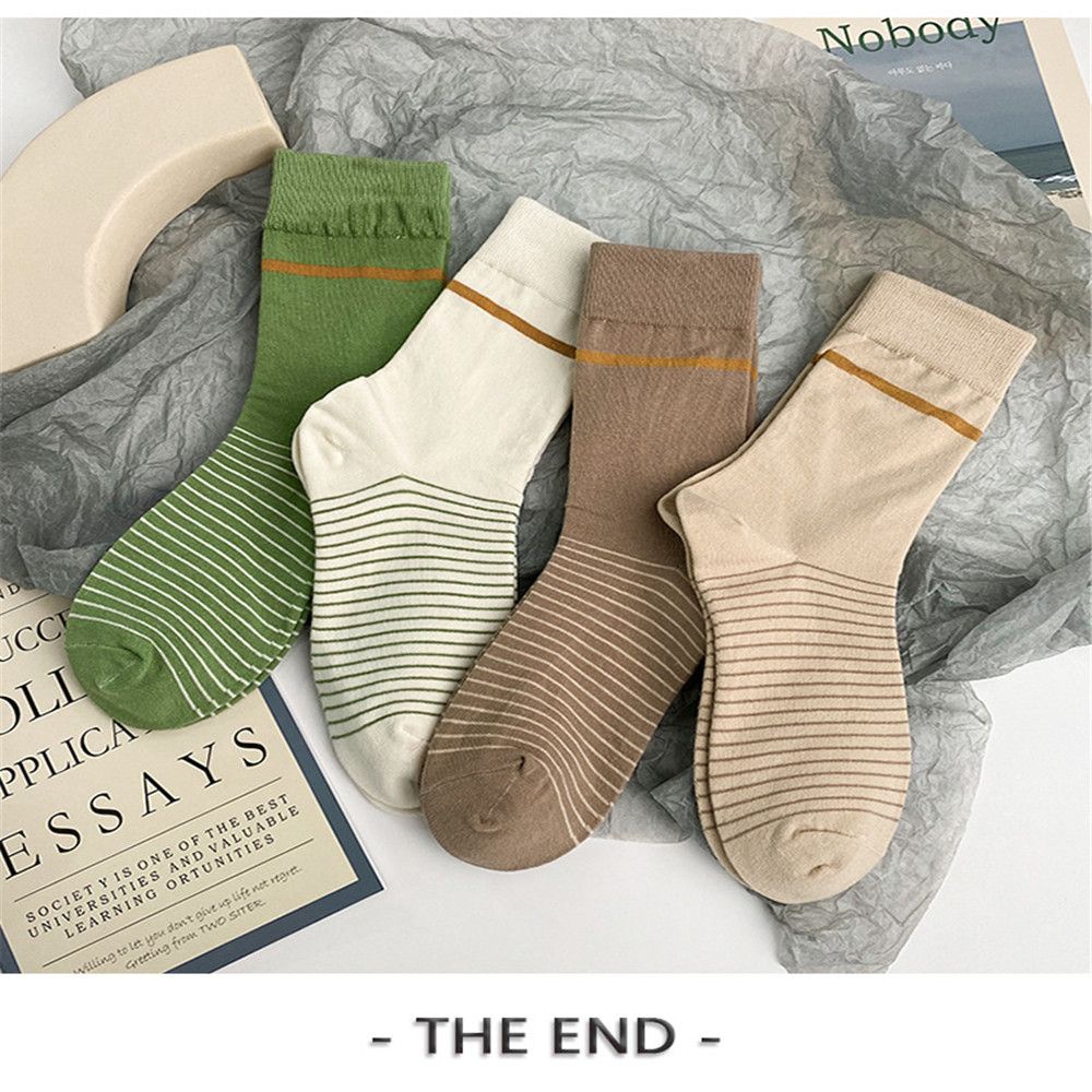 1 Đôi Vớ Cotton Kẻ Sọc Màu Xanh Matcha Thoáng Khí Phong Cách Nhật Bản Cổ Điển Dễ Thương Cho Nữ