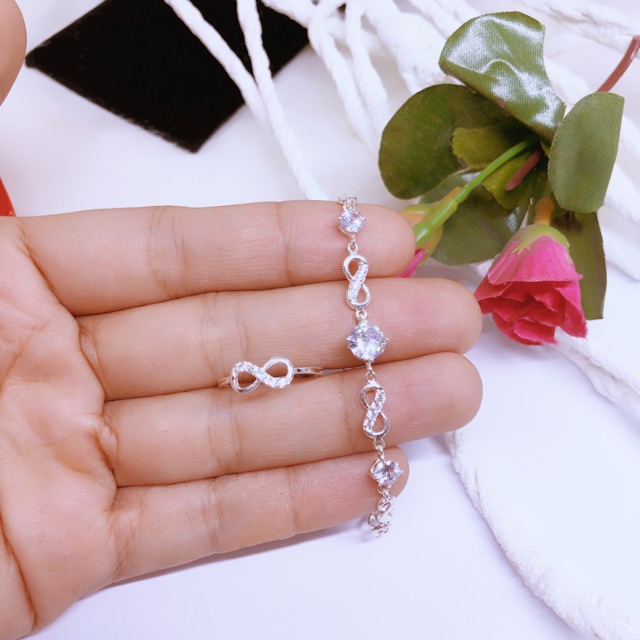 Bộ trang sức nhẫn và lắc tay vô cực LINH MIU SILVER