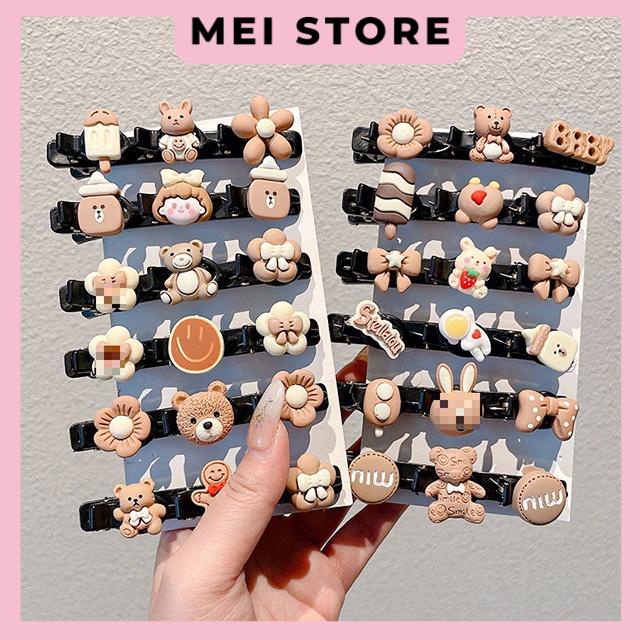 Set 6 Kẹp Tóc Hình Gấu Dễ Thương Phong Cách Hàn Quốc