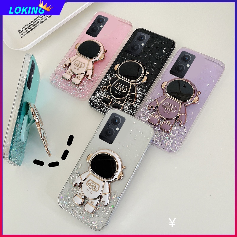 Ốp Điện Thoại Kim Tuyến Nước Kèm Giá Đỡ Hình Phi Hành Gia 3D Cho OPPO Reno 8T 8 8Pro 8Z 7 7Pro 7Z 6 6Pro 6Z