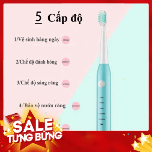 [FREE SHIP] BÀN CHẢI ĐÁNH RĂNG ĐIỆN dùng pin sạc SÓNG ÂM 5 CẤP ĐỘ thông minh cao cấp