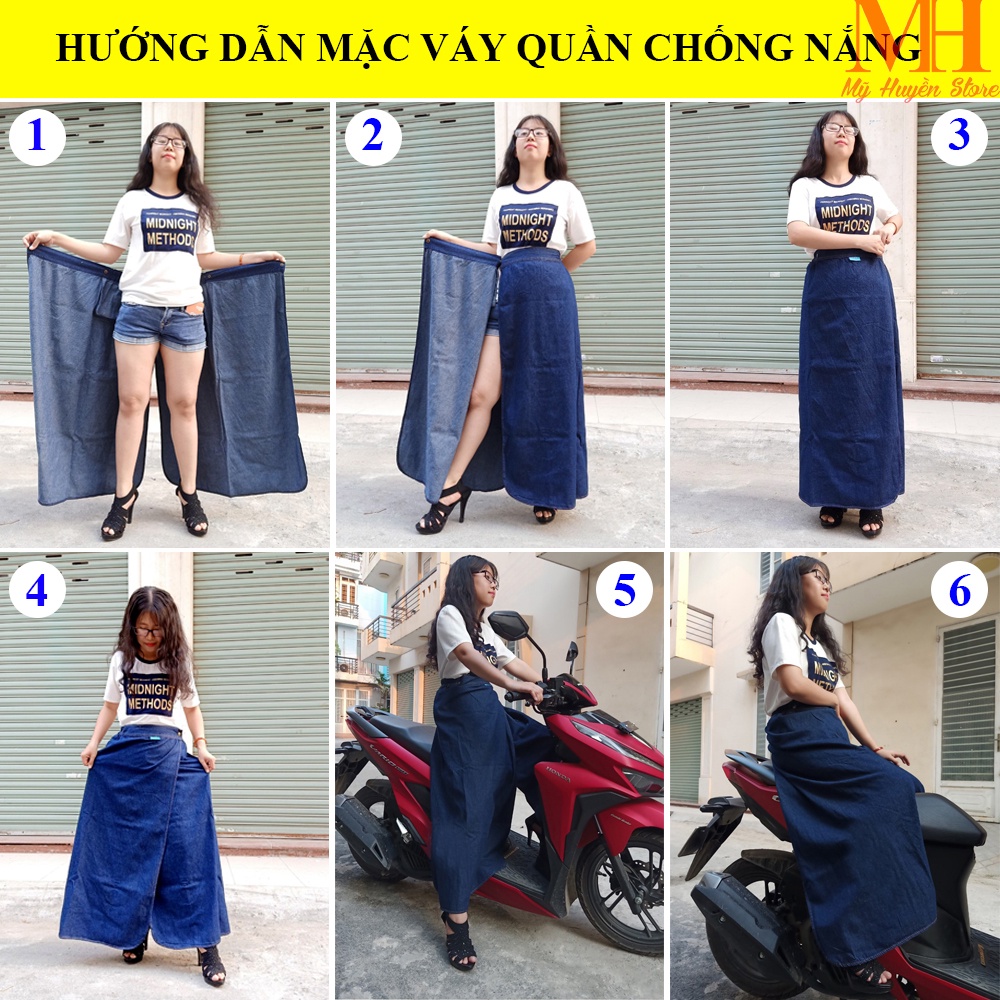 [ Ảnh Tự Chụp ] Váy Chống Nắng Dạng Quần Jean Trơn Cao Cấp Có Chân Váy Dài Và Nút Bấm Bên Hông Rất Tiện Lợi | BigBuy360 - bigbuy360.vn