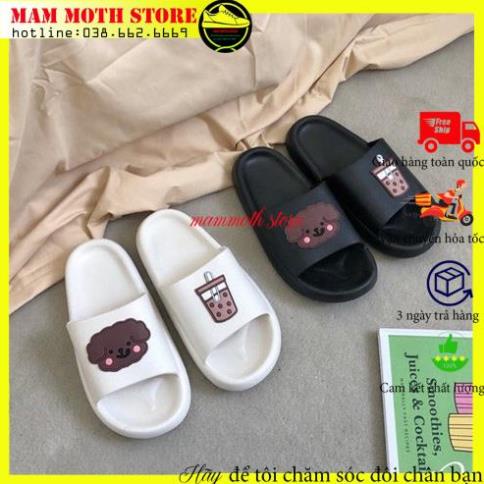 Dép bánh mì nữ hình Gấu -Trà Sữa đế 3cm chống trơn siêu cute 2022