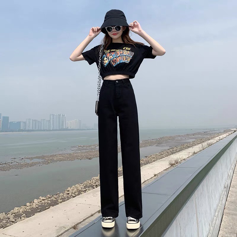 Quần bò ống rộng nữ cạp cao MAI THỎ quần jeans ống rộng lưng cao, vải bò dày đẹp, không giãn ,dáng suông