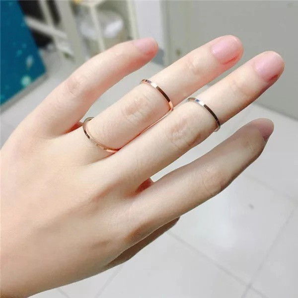 Set 3 nhẫn siêu mỏng bằng thép titan mạ vàng đơn giản tinh tế thời trang độc đáo