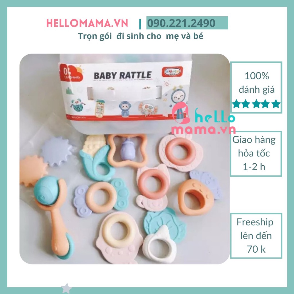 Bộ Gặm Nướu Xúc Xắc 10 chi tiết Baby Rattle Cao Cấp ( có hộp đựng)