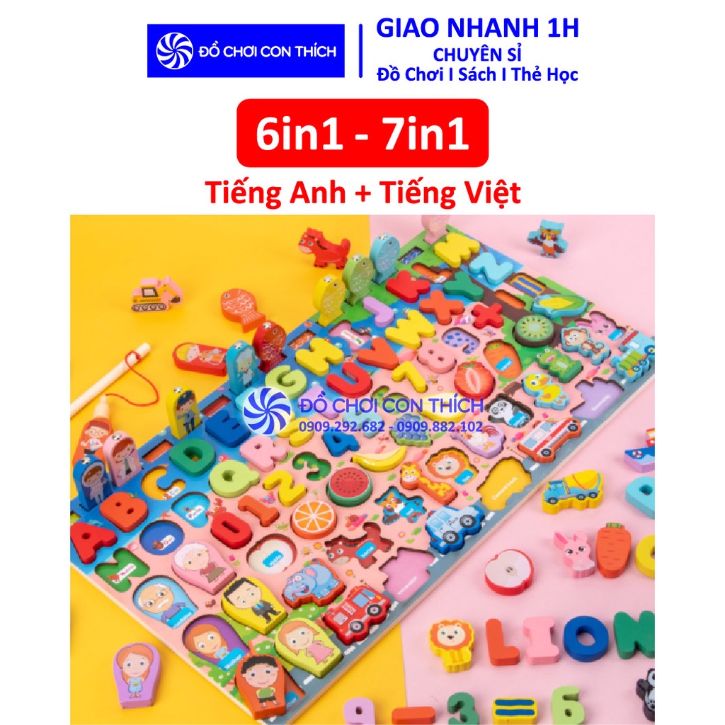 Đồ Chơi Bảng Gỗ Câu Cá Thông Minh Kèm Xếp Hình Chữ Số, Chữ Cái, Phương Tiện Cho Bé Phát Triển Trí Tuệ