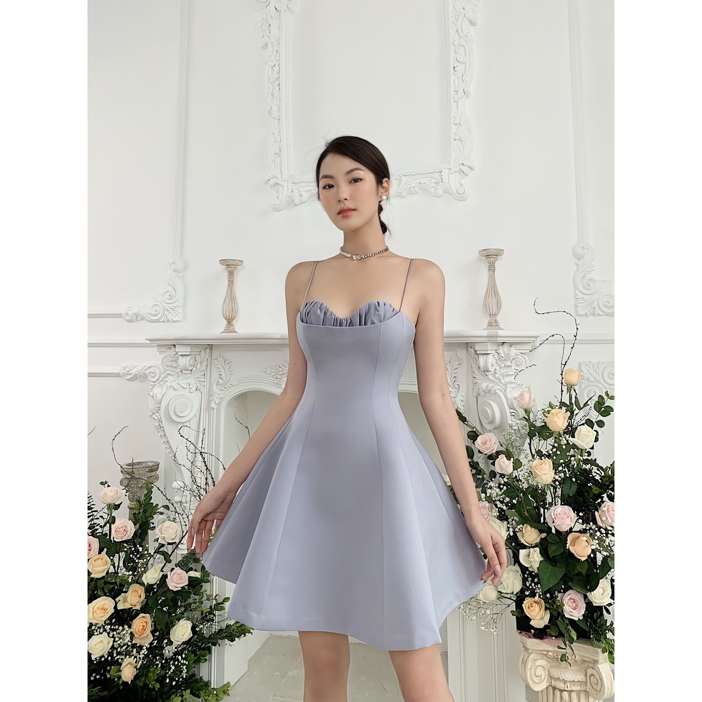 MOLLYNISTA - Đầm Lita xám 2 dây dáng A nhún ngực | BigBuy360 - bigbuy360.vn