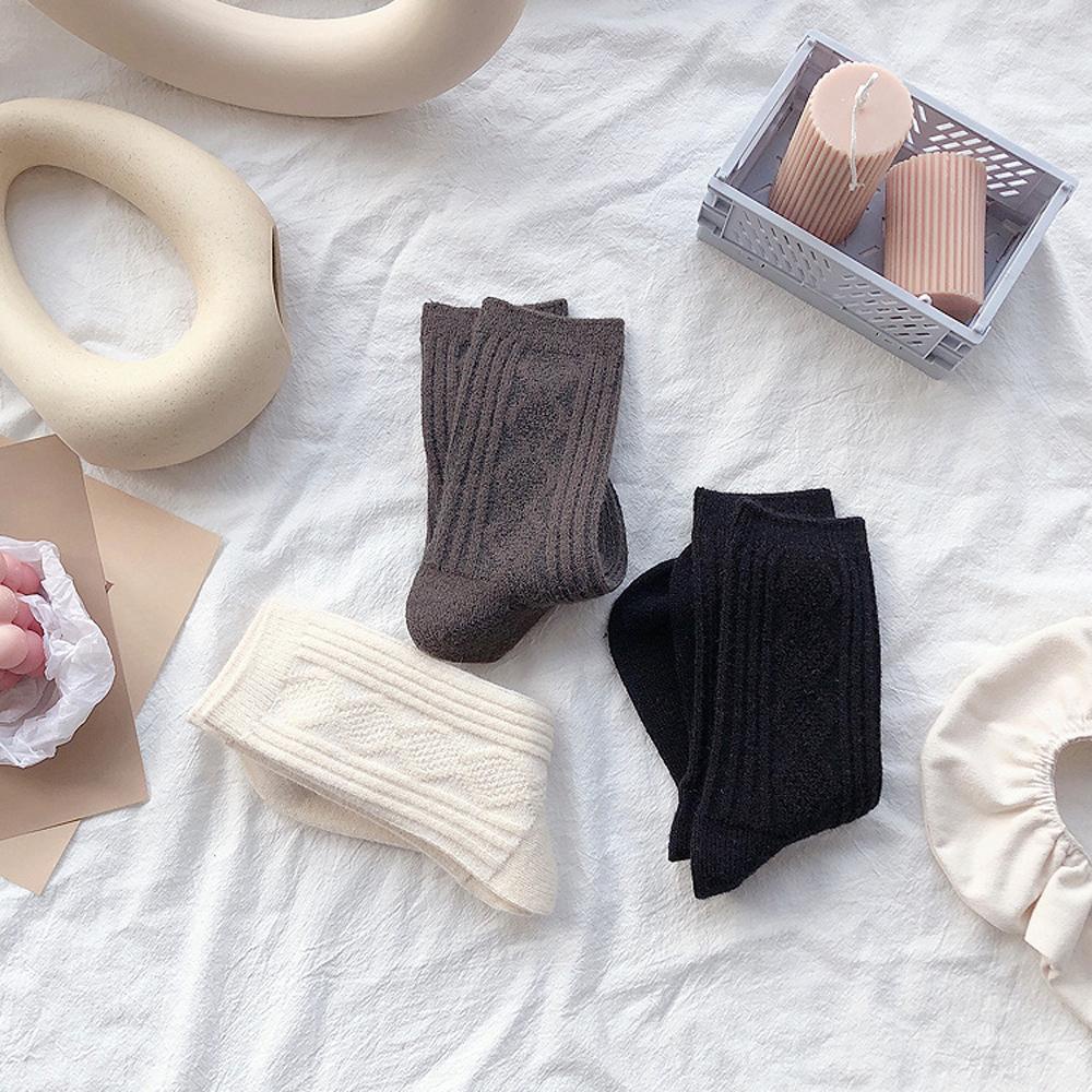 Đôi Tất Dệt Kim Màu Ngà Phong Cách Retro Thời Trang Mùa Thu Giản Dị Thoáng Mát