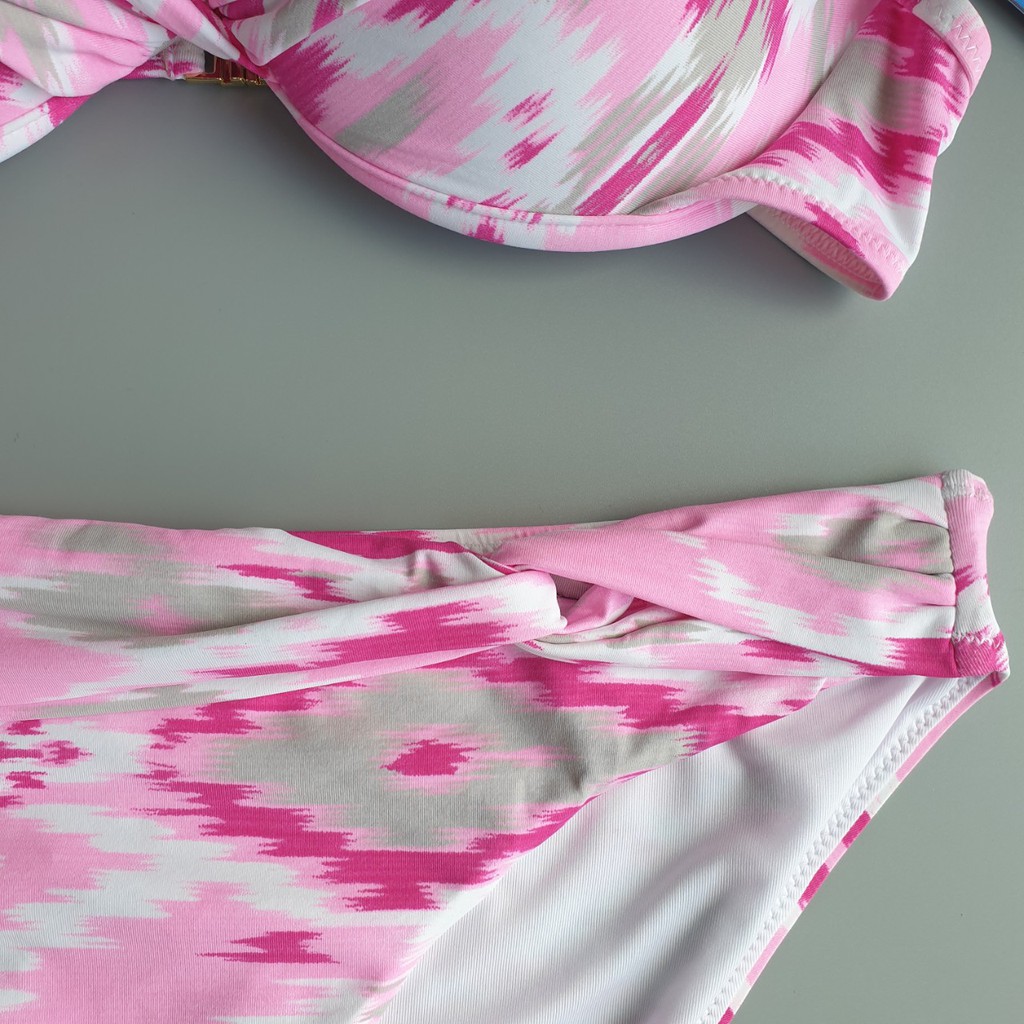 Bộ bơi hai mảnh hồng hoạ tiết ngang đẩy ngực Enfasis xuất khẩu Ý