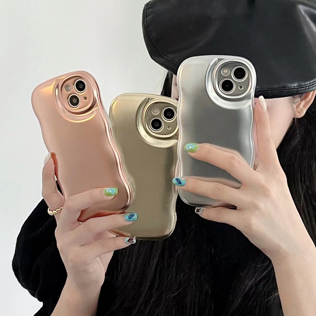 Ốp Điện Thoại IMD Mềm Màu Trơn Viền Gợn Sóng Cho Iphone 13 12 / 11 Pro Max