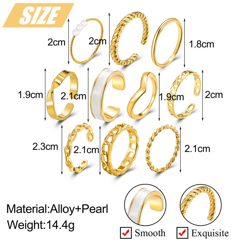 Bộ 10 nhẫn mạ vàng 18k đính ngọc trai nhân tạo thời trang
