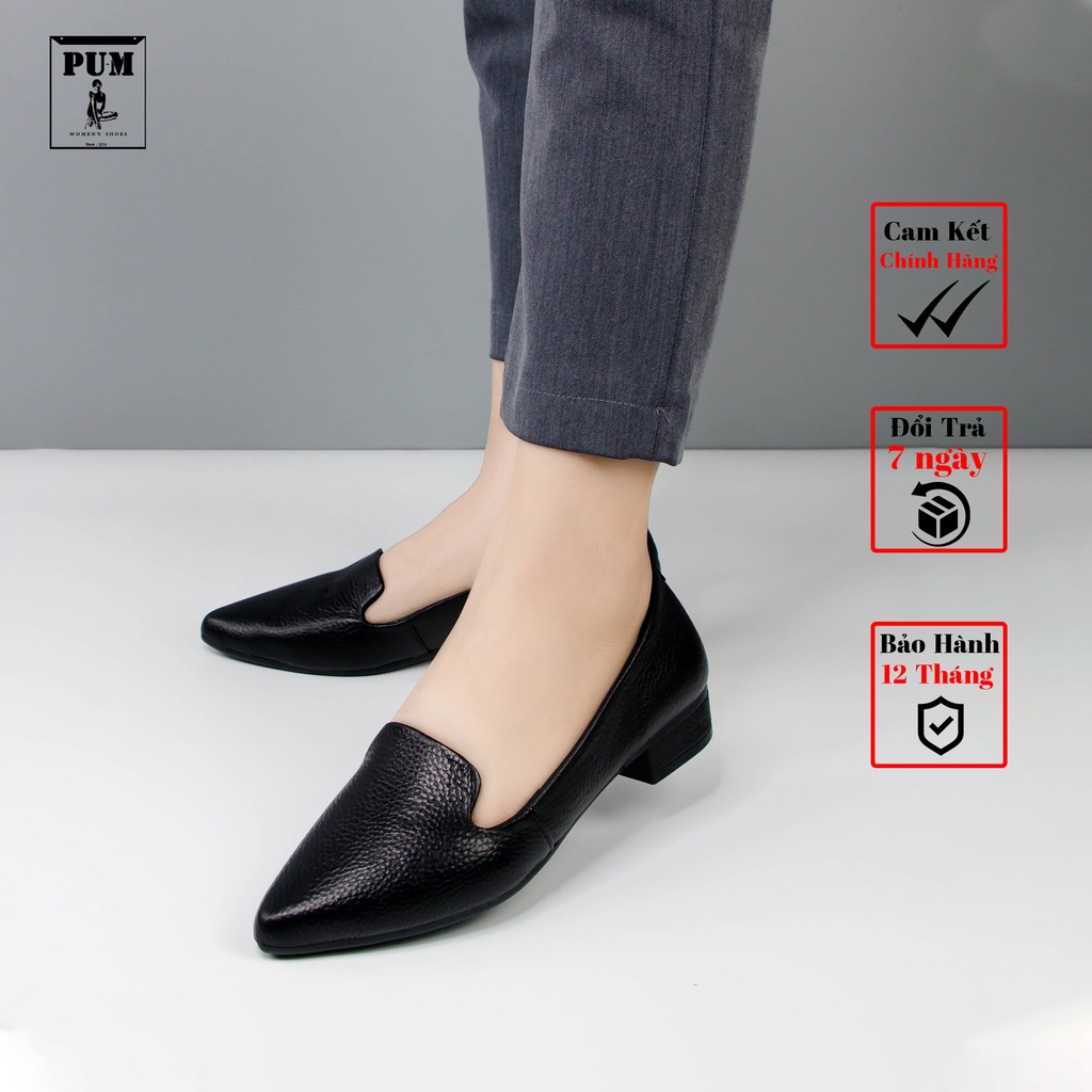 Giày da nữ trung niên, giày lười da bò đế cao 2,5 cm kiểu dáng công sở Pum LD52 màu đen, nâu da không nhăn