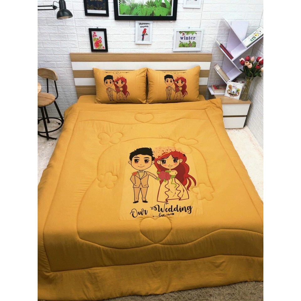 Bộ ga gối ĐŨI một màu cao cấp thoáng mát mềm mịn