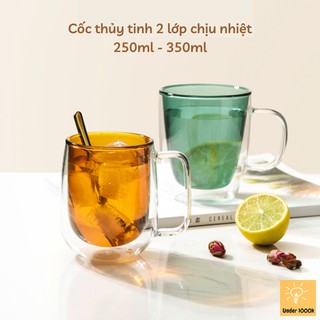 Cốc thủy tinh 2 lớp cao cấp uống cafe có quai phong cách Hàn Quốc Under1000k