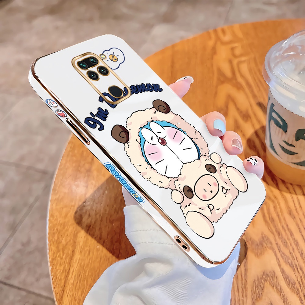For Xiaomi Redmi Note 9S 9 Pro Max 9T 8 7 Pro Soft Cover Cute Cartoon Doraemon Cat Sheep Square Edge Casing Luxury Plating TPU Phone Case