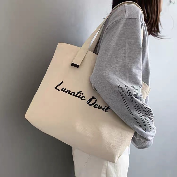 Túi tote túi vải canvas phong cách Hàn quốc, có khóa miệng, có ngăn phụ bên trong thời trang ulzzang | BigBuy360 - bigbuy360.vn