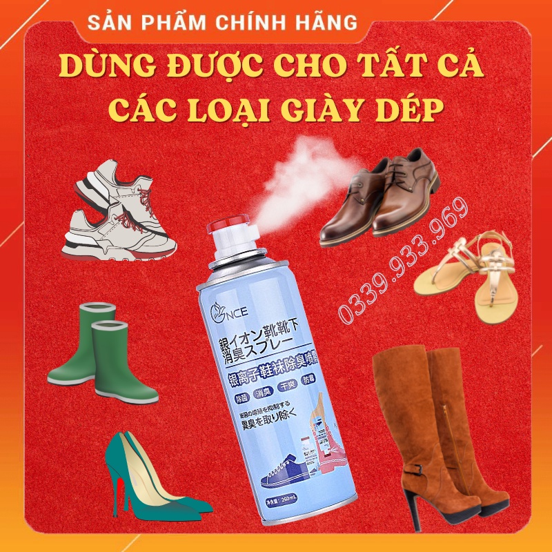 Chai Xịt Khử Mùi Giày Dép NaNo Bạc, Xịt Khử Mùi Hôi Chân