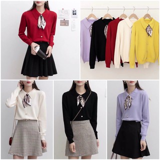 Áo len nữ cổ đức kèm khăn lụa siêu xinh