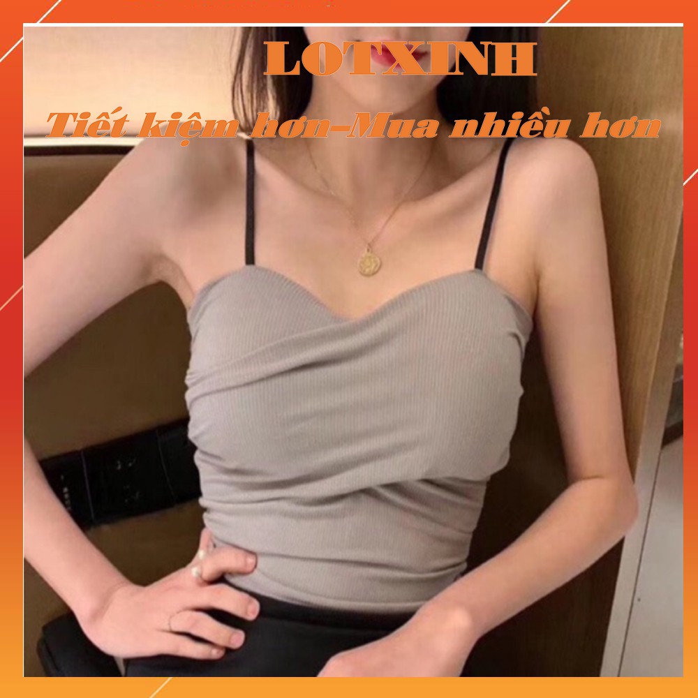 Áo 2 dây bản to cotton sợi bún xoắn ngực, Áo hai dây kiểu hàn quốc có đệm đẹp LOTXINH | BigBuy360 - bigbuy360.vn