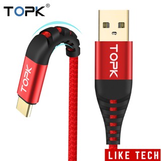 Cáp sạc TOPK dây nylon dài 1m thiết kế cổng Micro USB - Lightning - USB Type C tiện dụng hàng chính hãng