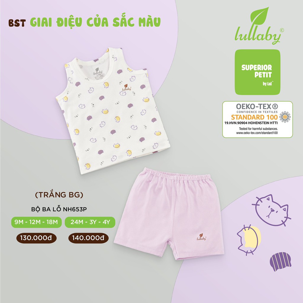 Bộ ba lỗ Lullaby petit cao cấp mềm mịn thoáng mát nhẹ da trẻ em in hình họa tiết nghộ nghĩnh cho bé trai bé gái NH653P