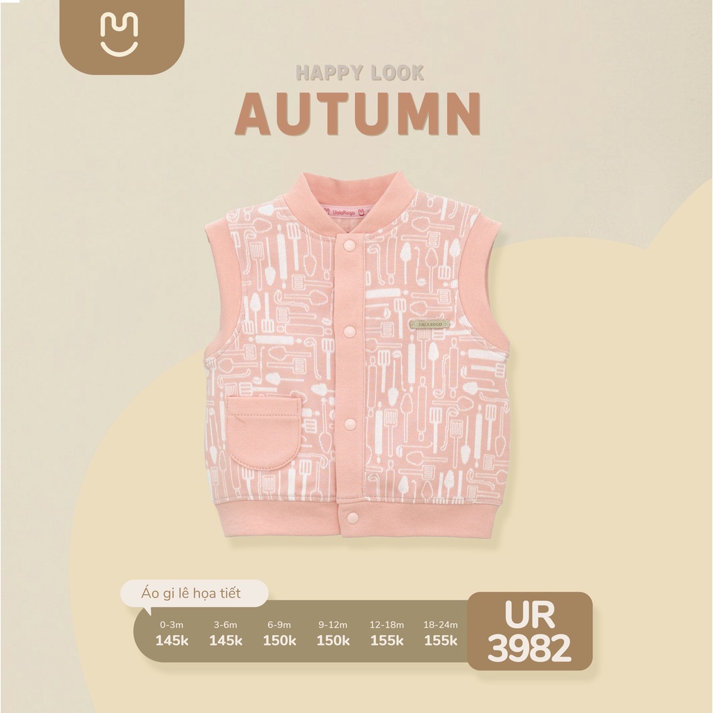 Áo gile cho bé Ualarogo 0-2 tuổi vải cotton giữ ấm họa tiết cúc giữa 3982