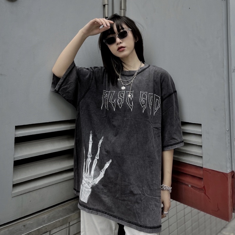 Áo phông FALSE GOD chất liệu vải wash form oversize