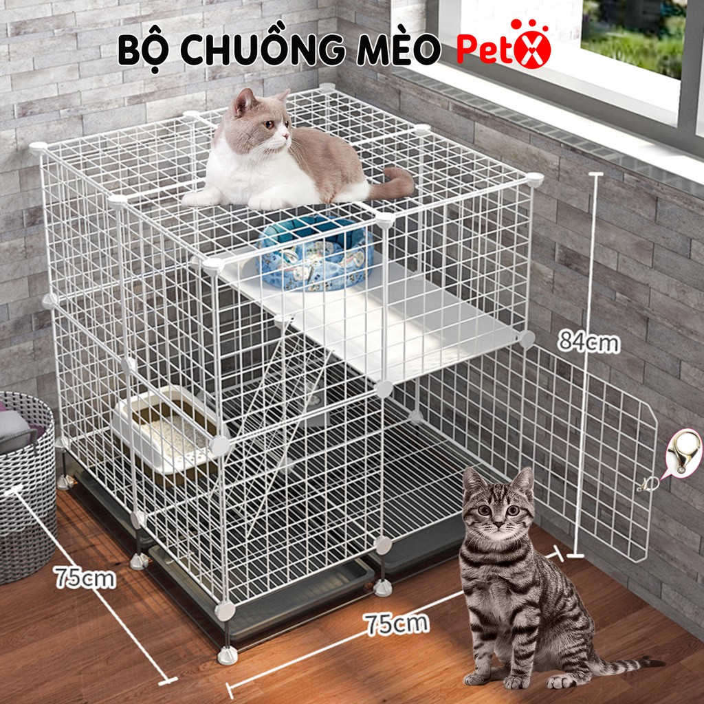 Chuồng mèo 2 tầng có chân khay Petoka (cho chó, thỏ, sóc, bọ ú…)