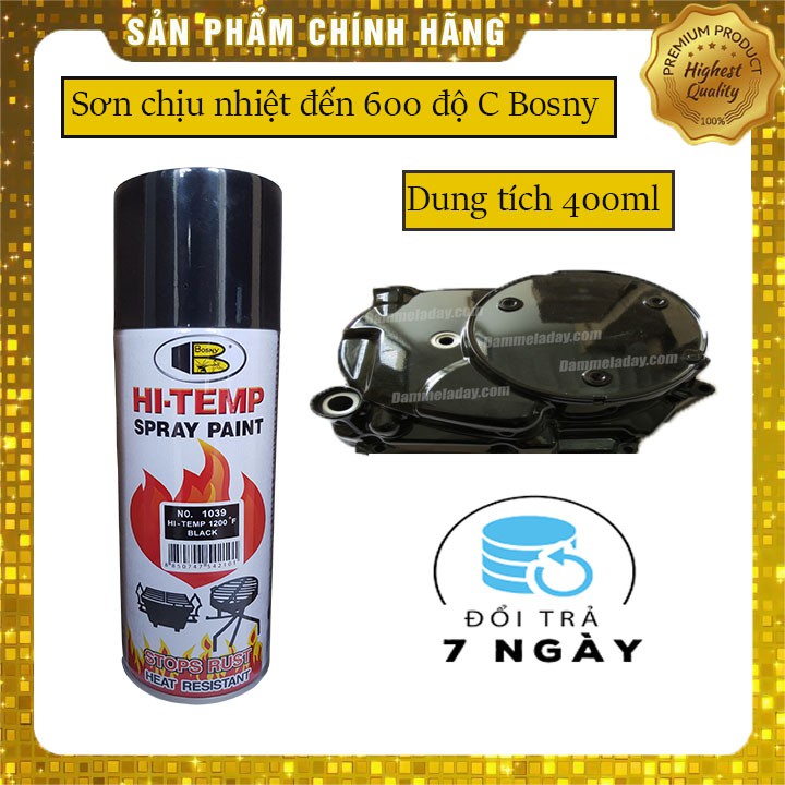 [Chính hãng] Sơn chịu nhiệt cao cấp HI TEMP 600 độ C Bosny- Đen bóng -Thái Lan