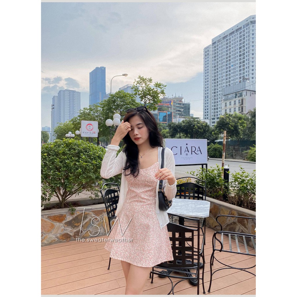 Set cardigan mỏng kèm váy 2 dây mini hoa nhí (Ảnh thật) | BigBuy360 - bigbuy360.vn
