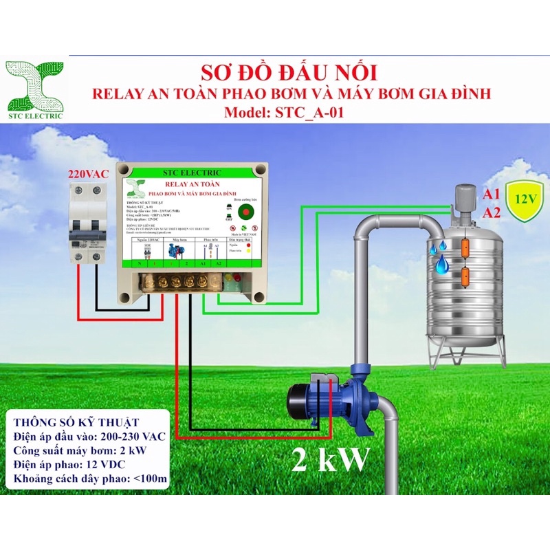 RơLe An Toàn Phao Điện Thông Minh Cao Cấp Thế Hệ Mới Gắn Bơm Trực Tiếp 2KW