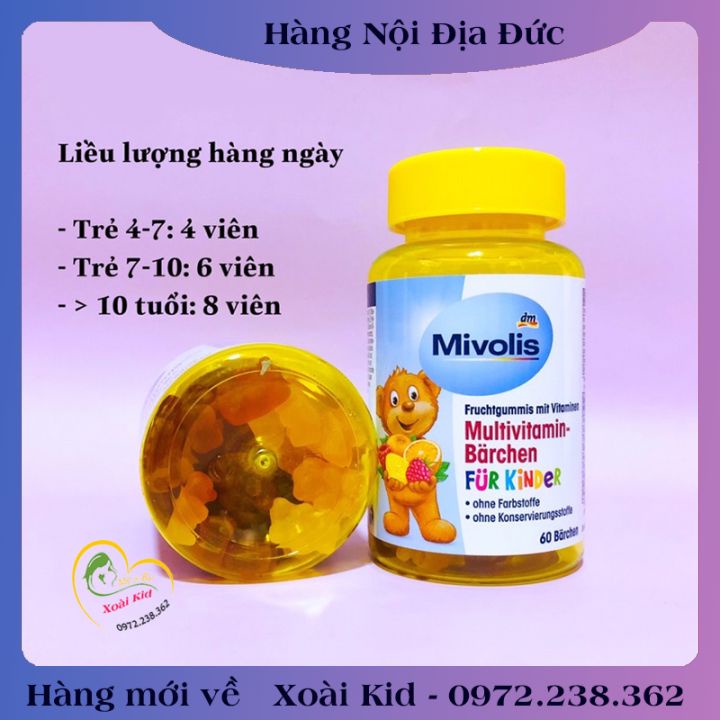 [auth] Kẹo Gấu Bổ Sung Vitamin Tổng Hợp Cho Trẻ Mivolis, Vị Trái Cây, 60 Viên - Nội Địa Đức Đủ Bill [Hot]