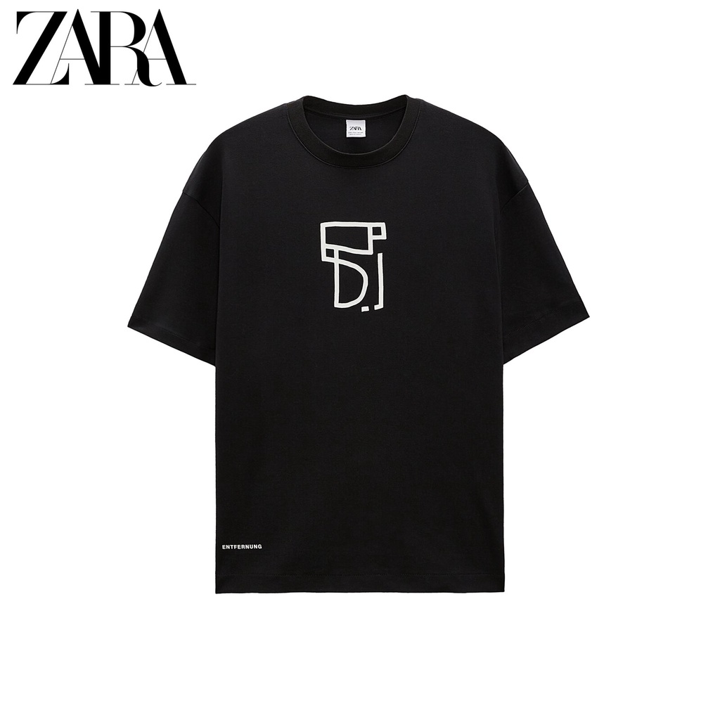 Áo Thun Cotton Ngắn Tay Cổ Tròn In Họa Tiết ZARA Cá Tính Cho Nam 4087395 800